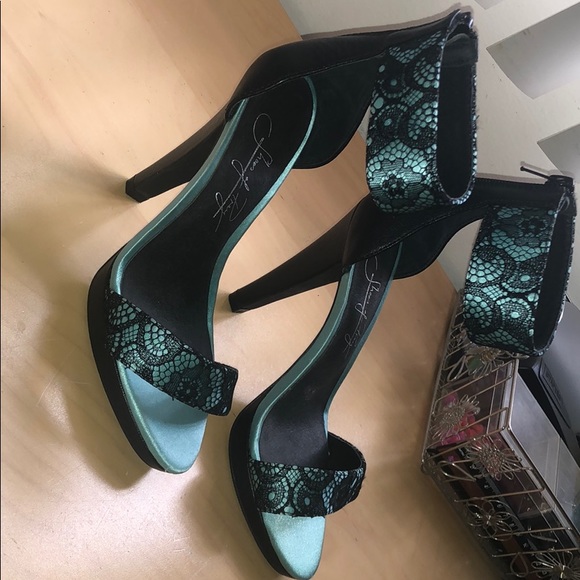 Shoes of Prey Shoes - Shoes Of Prey Emerald Green Lace Heels with Zipper